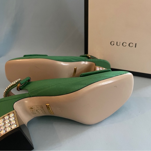 Rare Gucci Green Moire & Crystal Slingback heels 36.5 - Picture 10 of 12